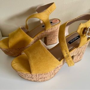 Mustard Strappy Cork Platform Sandals